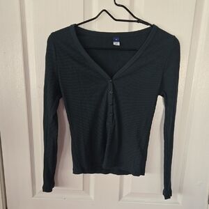 Old Navy Dark Teal Ribbed Henley Long-Sleeve Top